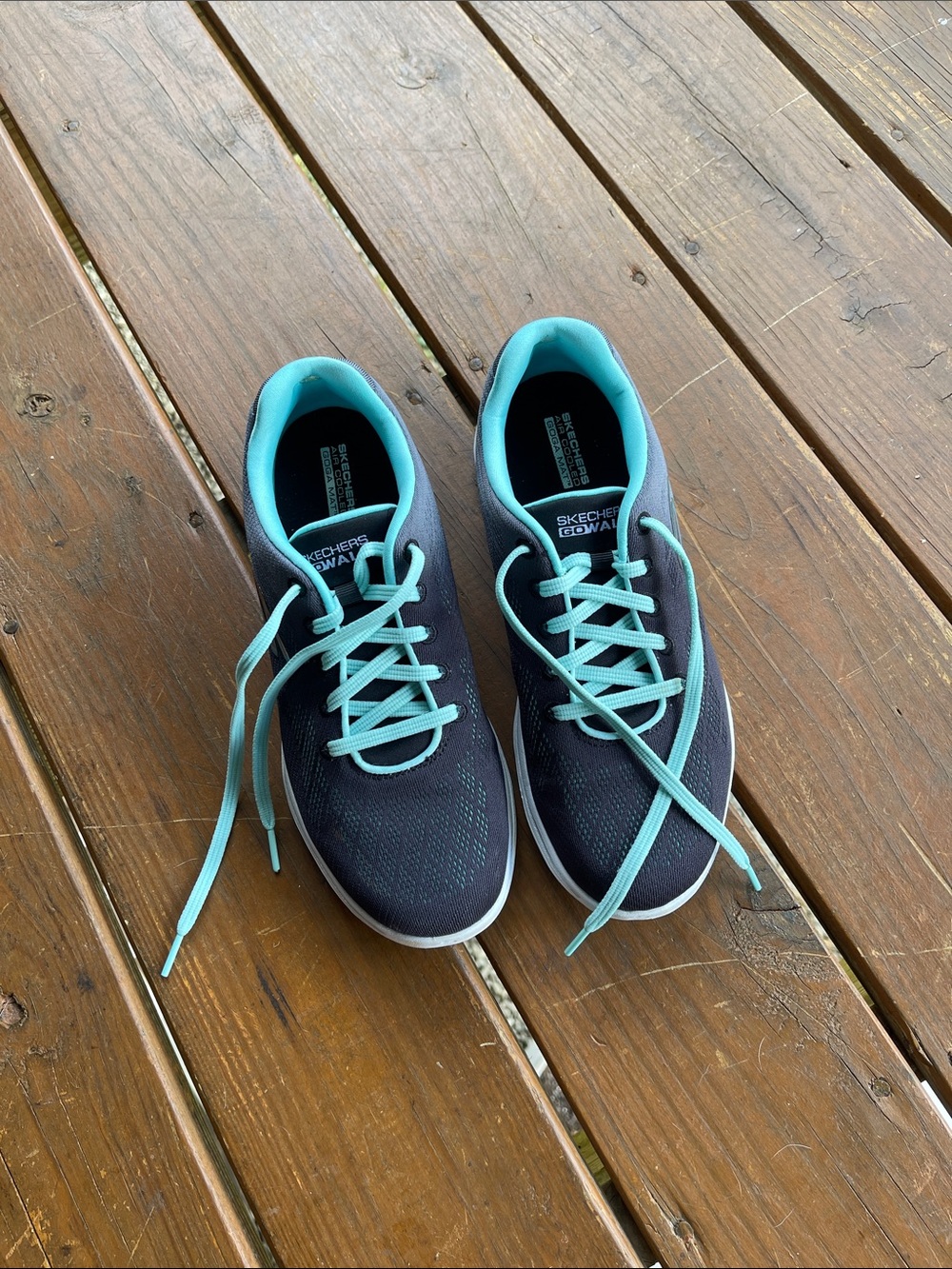 Skechers Go Walk Women's Gray Sneakers with Teal Laces
